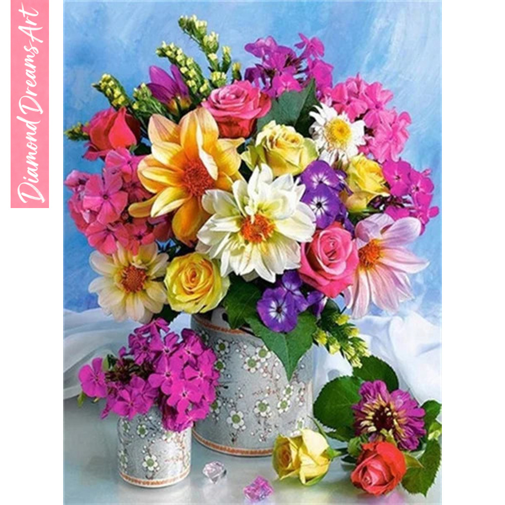Art Craft Vase - Mosaïque de diamants complète, fleur, peinture