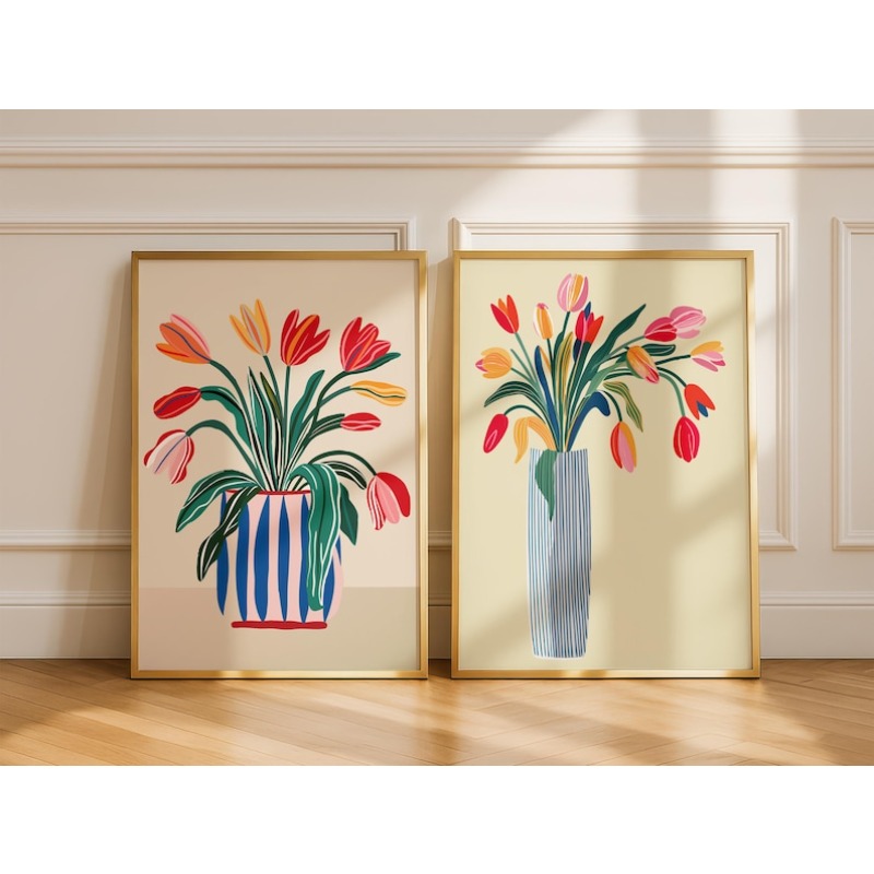 Art Craft Vase - 2 tableaux sur toile de fleurs