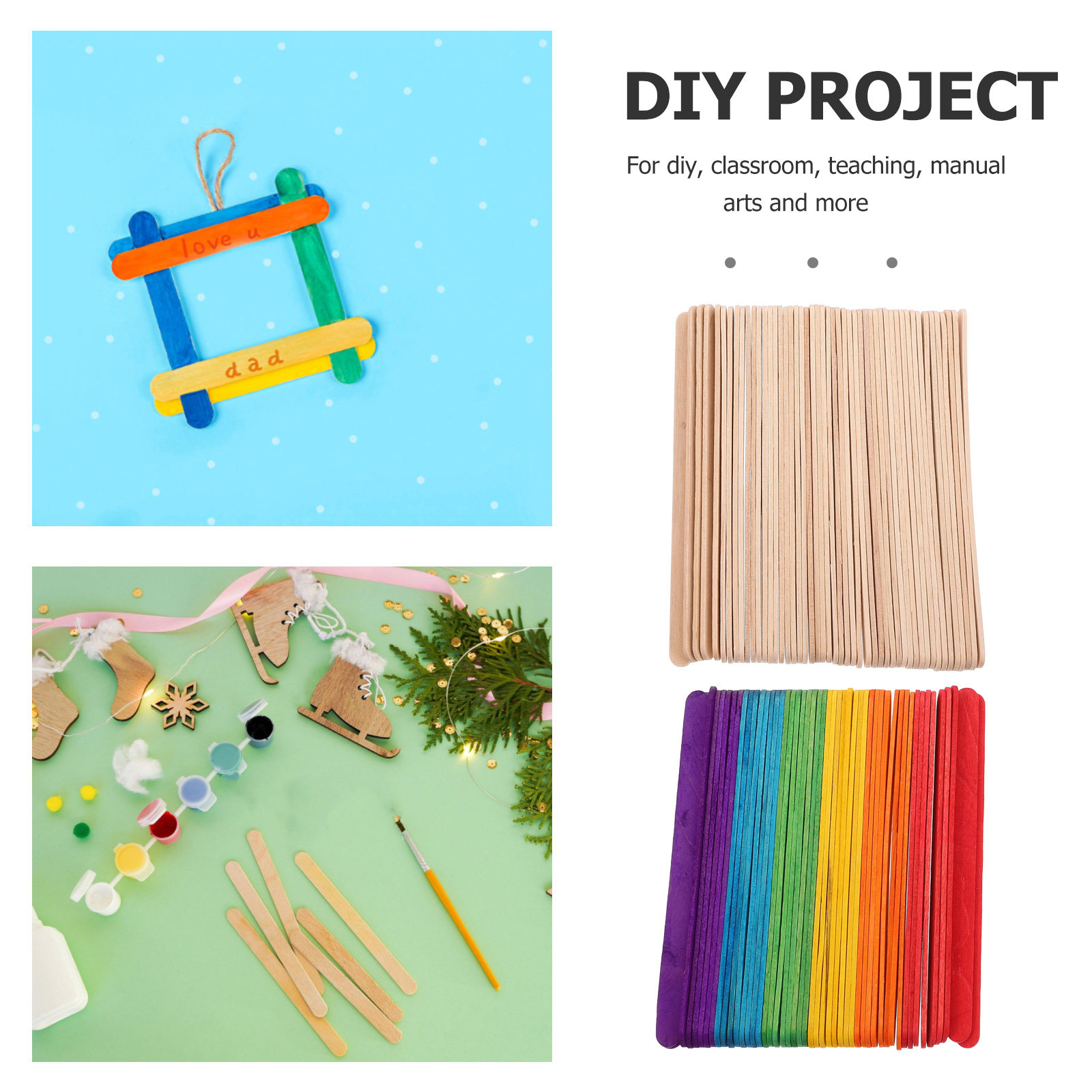200 bâtonnets en bois colorés  - Art Craft With Ice Cream Stick avis et prix